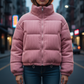 Puffer Jacket Corduroy Quilted Cropped Boxy with Elasticated Sleeves