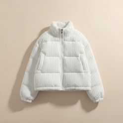 Puffer Jacket Corduroy Quilted Cropped Boxy with Elasticated Sleeves