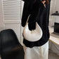 Crescent Bag Faux Leather with Zip and Silver-Tone Hardware