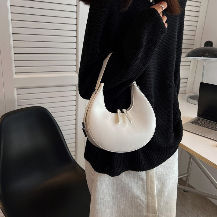 Crescent Bag Faux Leather with Zip and Silver-Tone Hardware