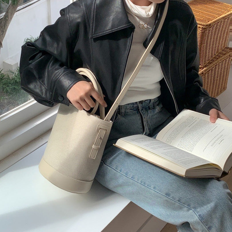 Tote Bag Canvas Faux Leather with Adjustable Crossbody Strap