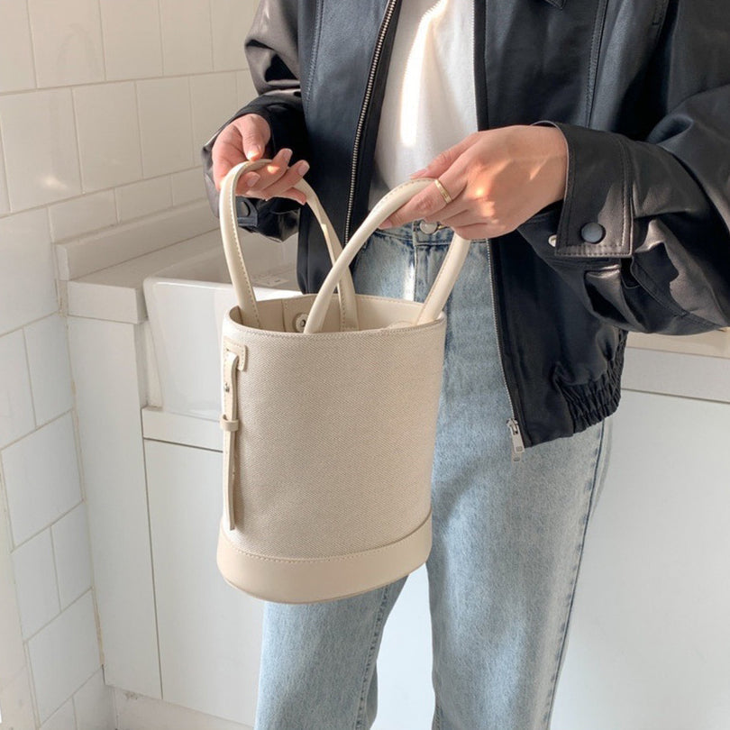 Tote Bag Canvas Faux Leather with Adjustable Crossbody Strap