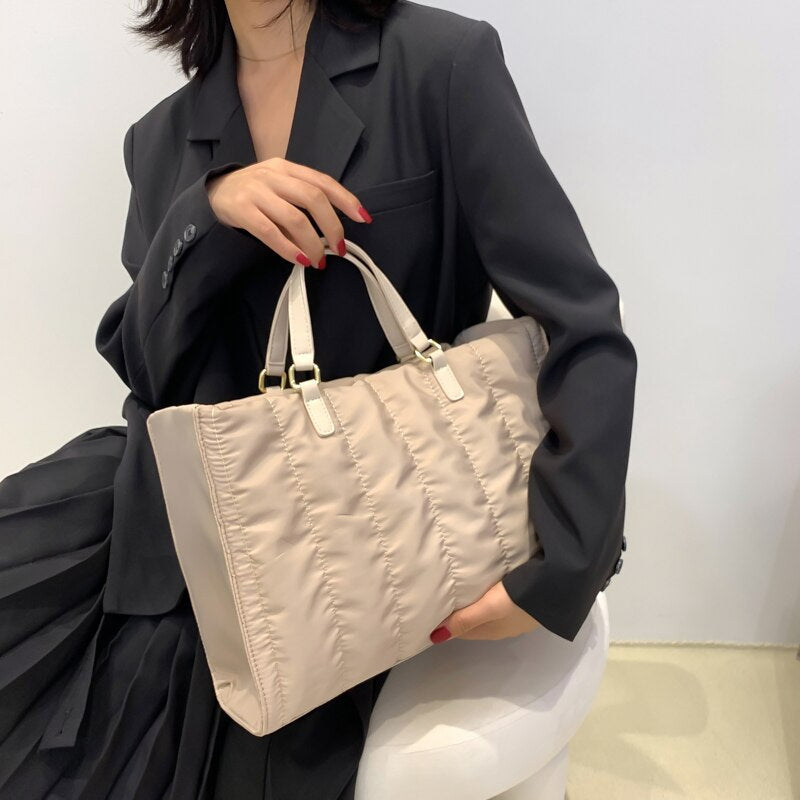 Tote Bag Quilted Cotton Nylon with Top Handles and Canvas Strap