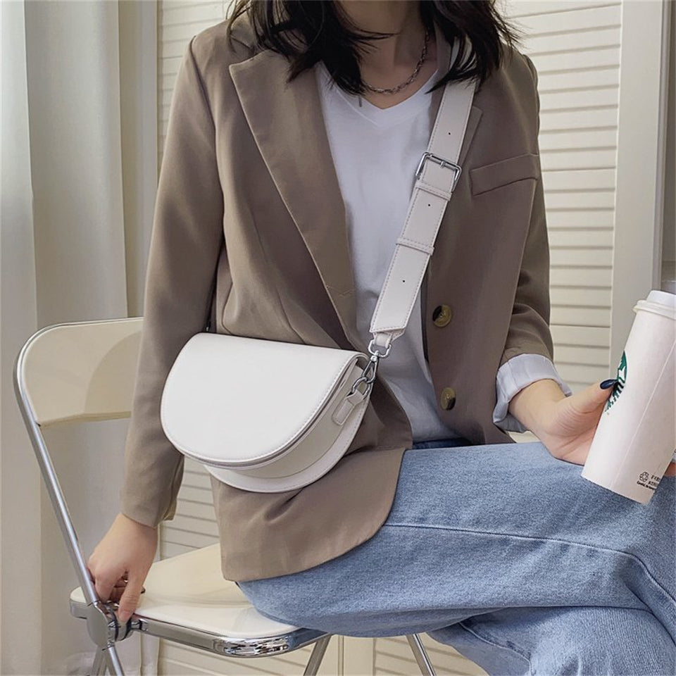 Crescent Bag Faux Leather with Zip and Removable Strap