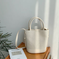 Tote Bag Canvas Faux Leather with Adjustable Crossbody Strap