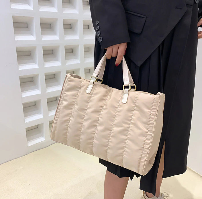 Tote Bag Quilted Cotton Nylon with Top Handles and Canvas Strap