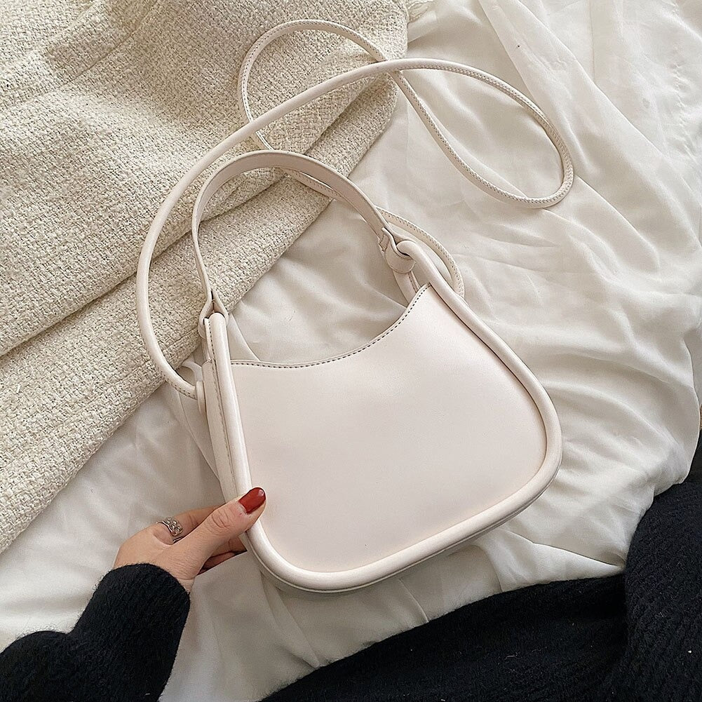 Top Handle Bag Faux Leather with Snap Clasp and Long Strap