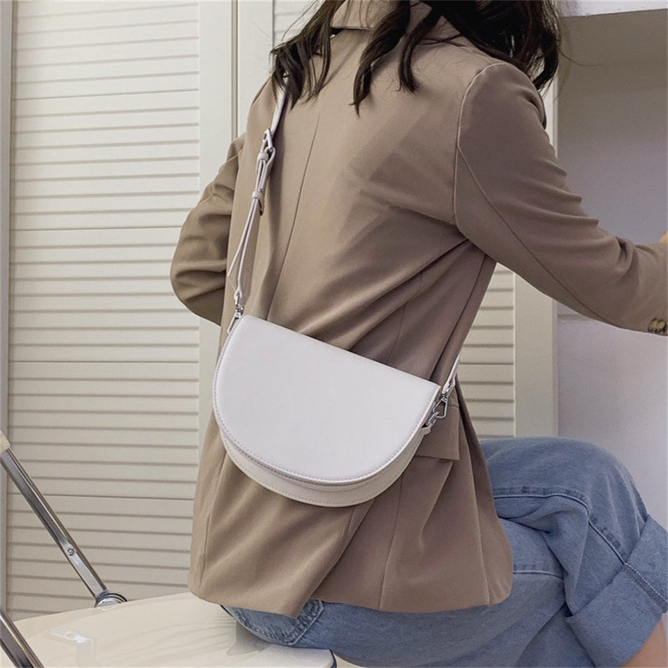 Crescent Bag Faux Leather with Zip and Removable Strap