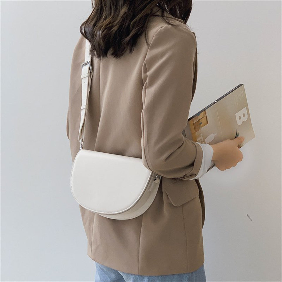 Crescent Bag Faux Leather with Zip and Removable Strap