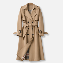 Trench Coat Cotton Blend Belted Tailored Long Fit with Side Pockets