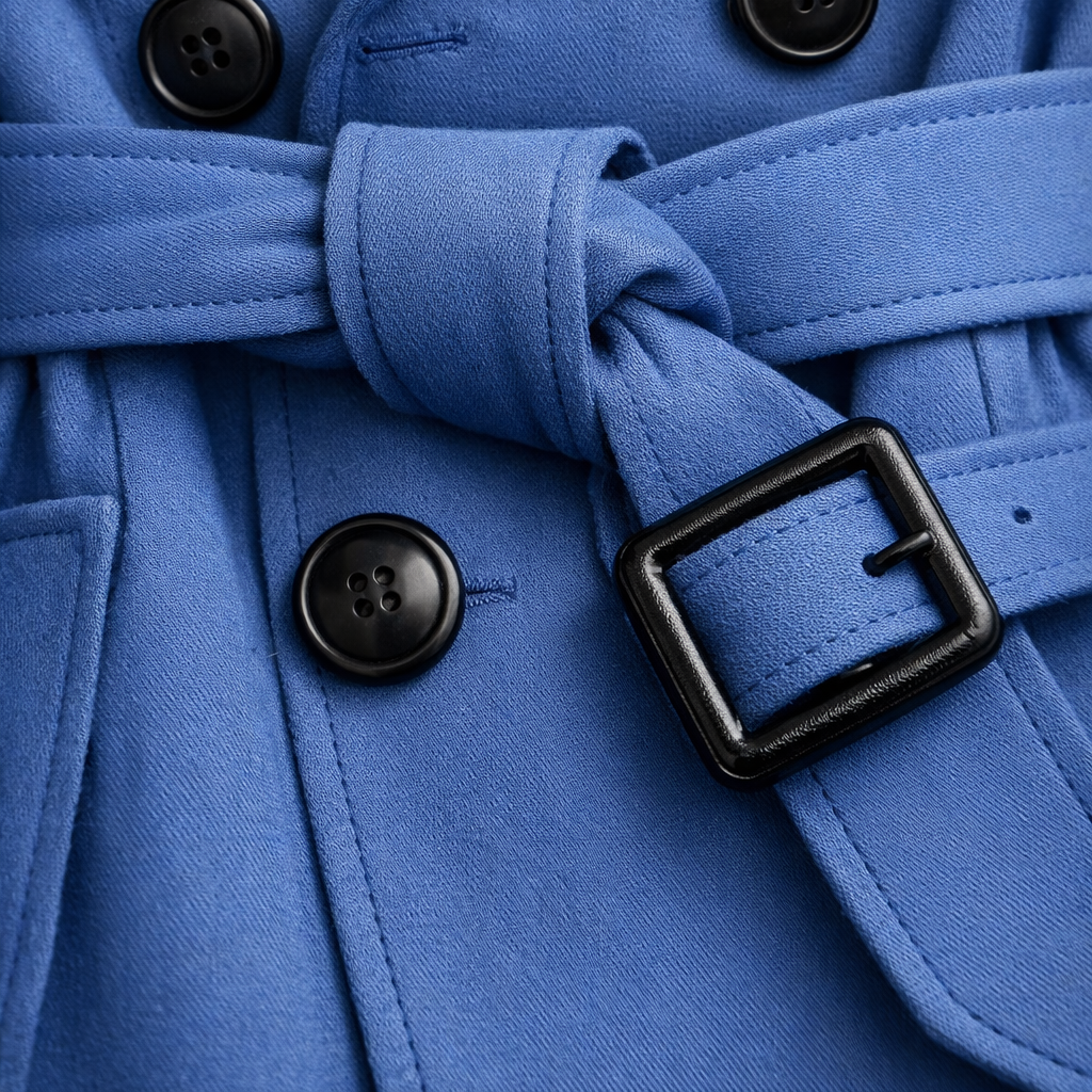 Trench Coat Cotton Blend Belted Tailored Long Fit with Side Pockets