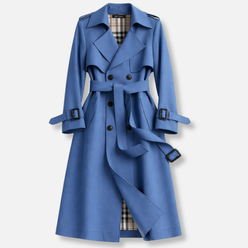 Trench Coat Cotton Blend Belted Tailored Long Fit with Side Pockets