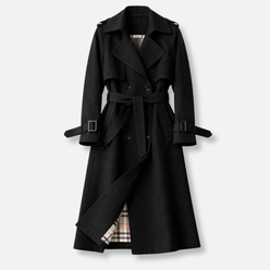 Trench Coat Cotton Blend Belted Tailored Long Fit with Side Pockets