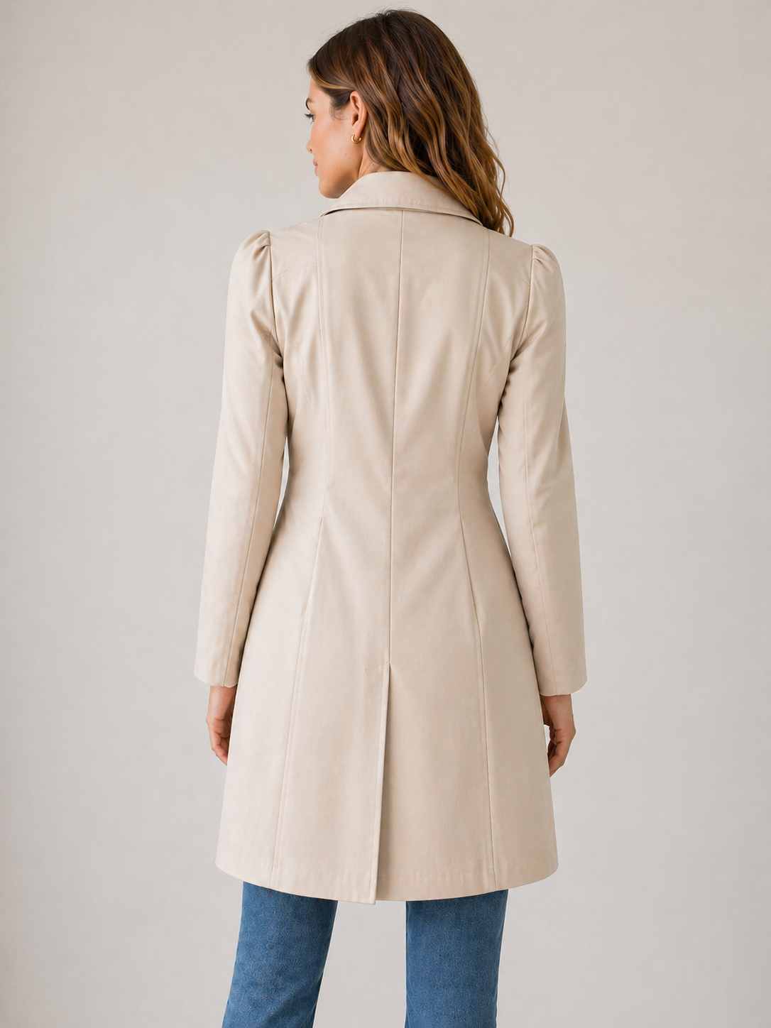 Trench Coat Cotton Blend Tailored Short with Button-Up Front