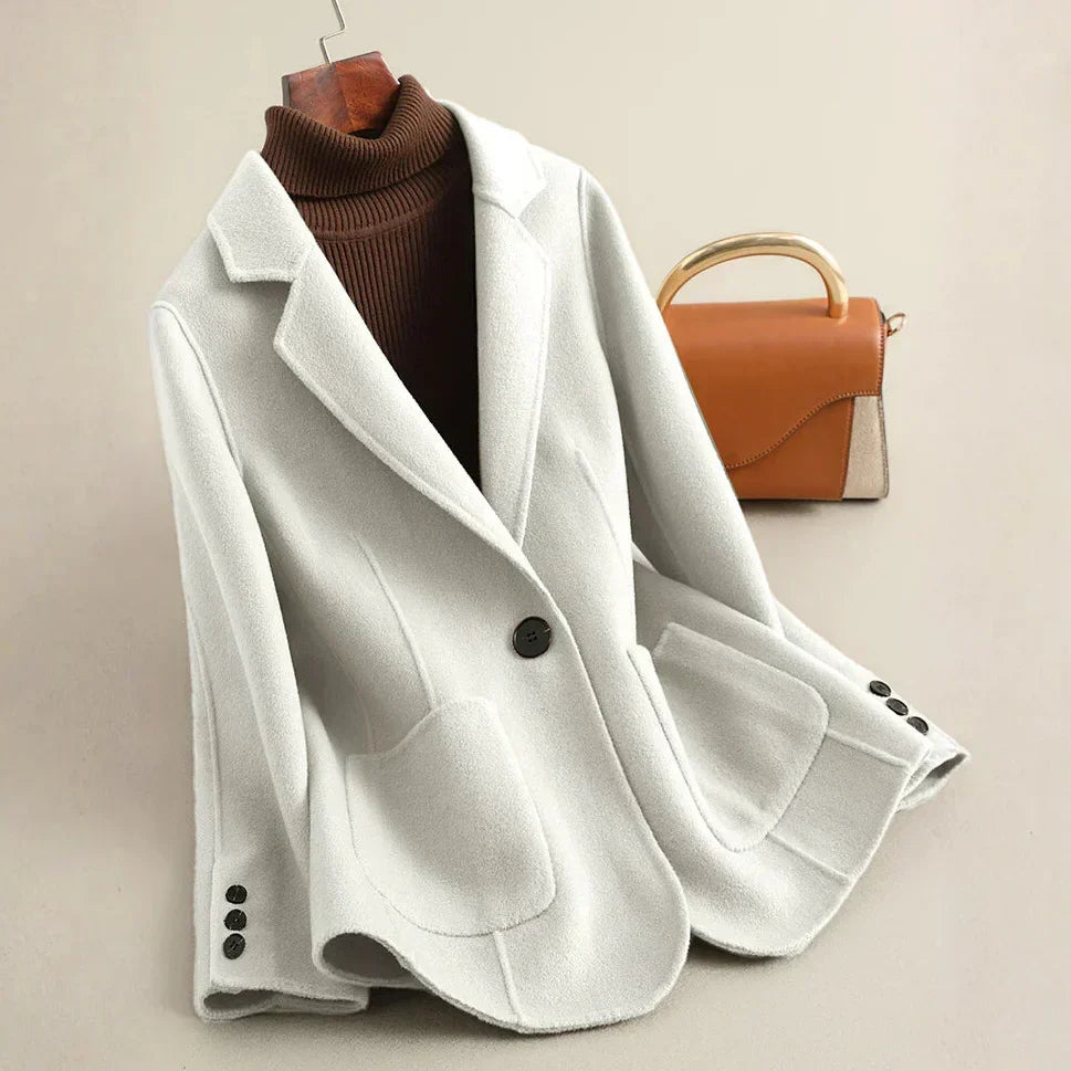 Blazer Wool Blend Longline with Notched Lapel and Single Button