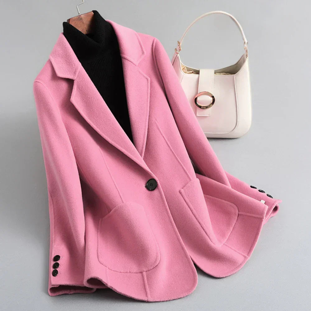 Blazer Wool Blend Longline with Notched Lapel and Single Button