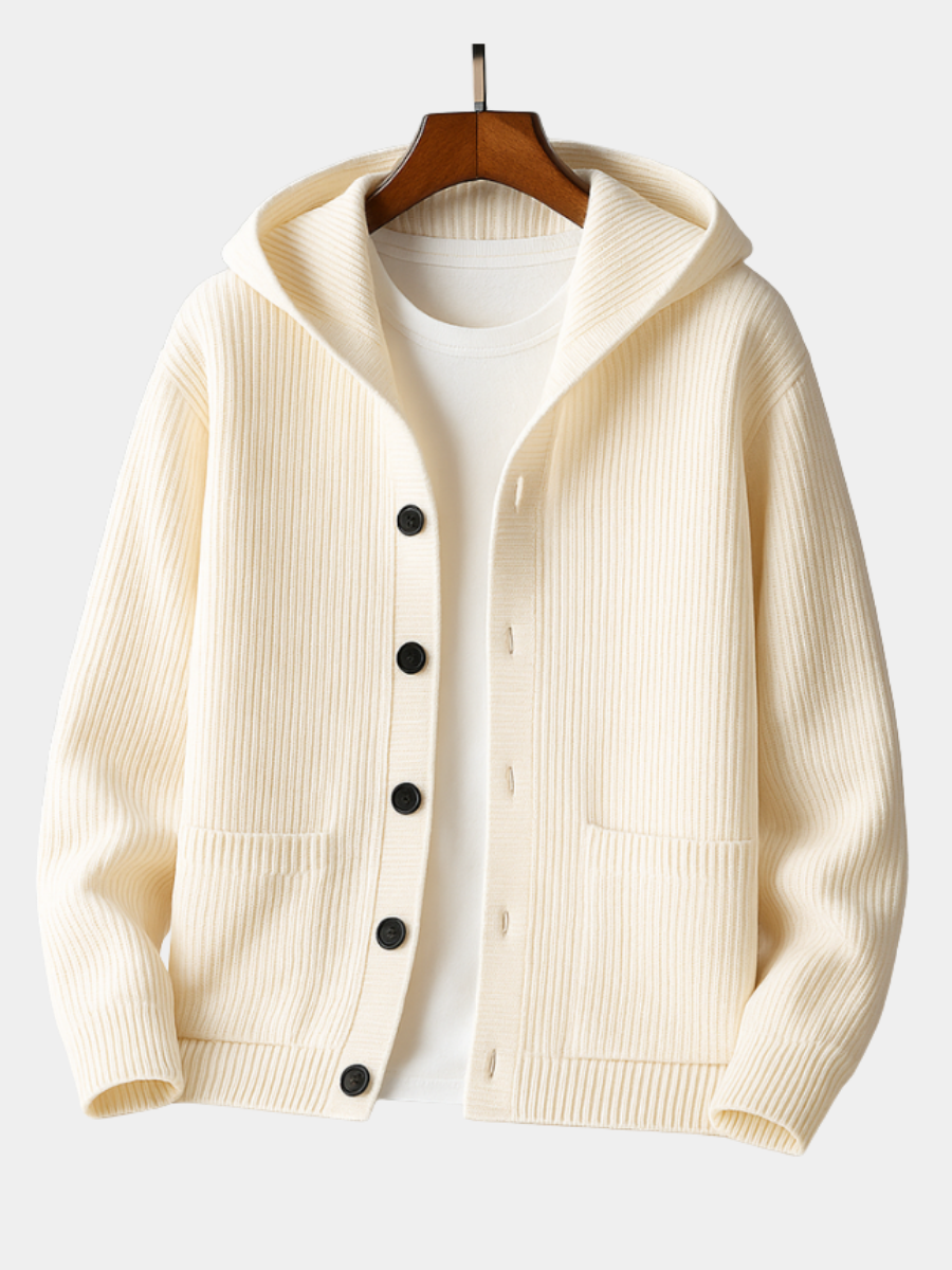Rib-Knit Hooded Cardigan