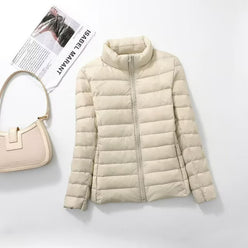 Quilted Jacket Polyester Lightweight with Stand Collar, Tailored Fit