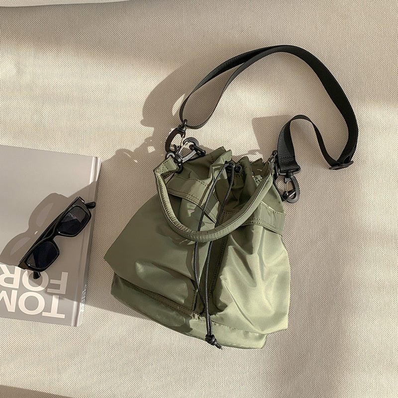 Bucket Bag Nylon with Drawstring, Top Handles and Strap