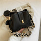 Crossbody Bag Faux Leather with Canvas Strap and Metal Clasp