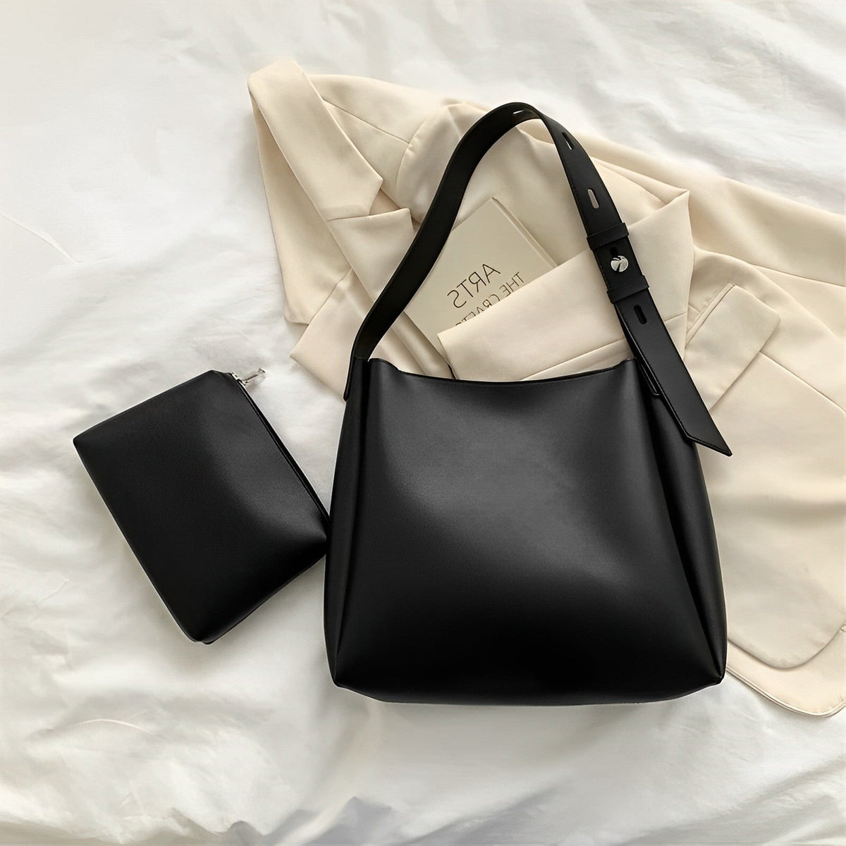 Hobo Bag Faux Leather with Matching Pouch and Adjustable Strap