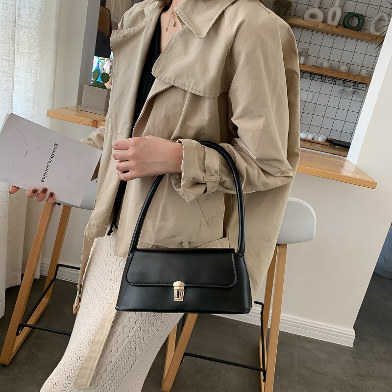 Shoulder Bag Faux Leather with Gold-Tone Hardware