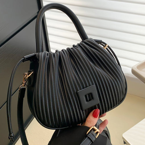 Crossbody Bag Faux Leather with Top Handle and Pleated Design