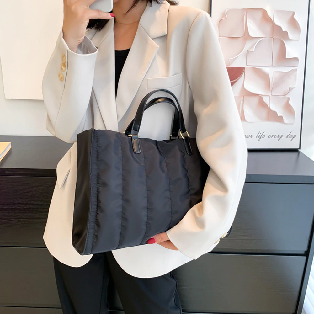 Tote Bag Quilted Cotton Nylon with Top Handles and Canvas Strap