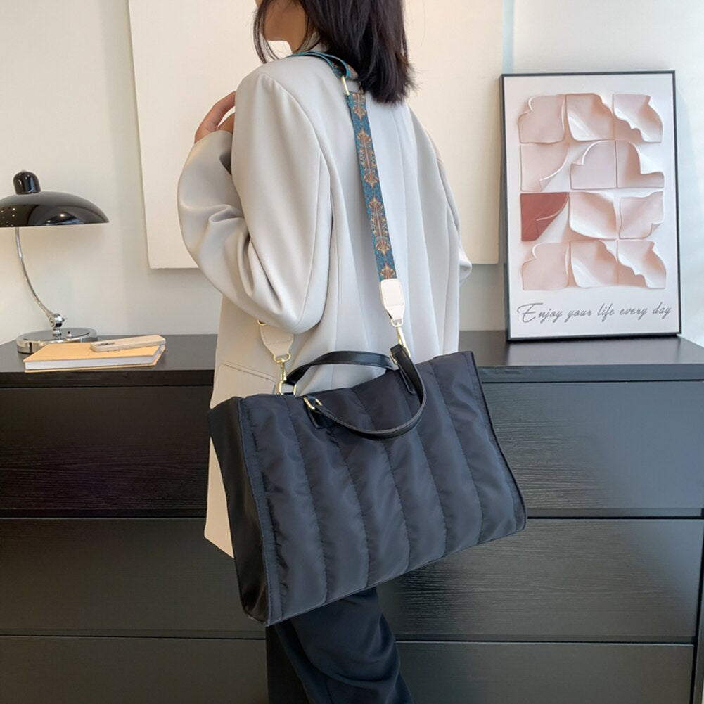Tote Bag Quilted Cotton Nylon with Top Handles and Canvas Strap