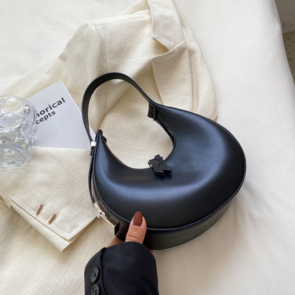 Crescent Bag Faux Leather with Zip and Silver-Tone Hardware