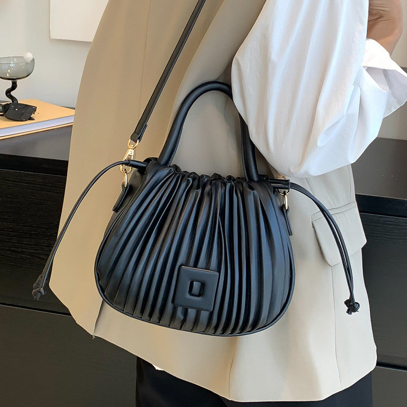 Crossbody Bag Faux Leather with Top Handle and Pleated Design