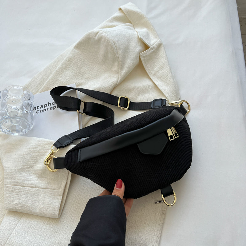 Belt Bag Corduroy with Faux Leather Trim and Removable Strap