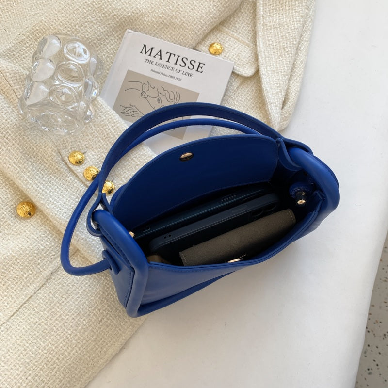 Top Handle Bag Faux Leather with Snap Clasp and Long Strap