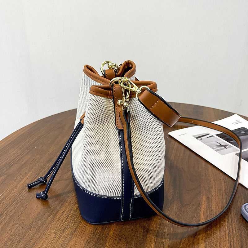 Bucket Bag Canvas Faux Leather with Short and Long Straps