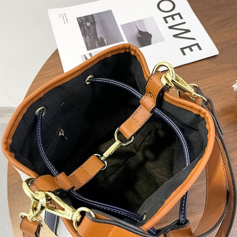 Bucket Bag Canvas Faux Leather with Short and Long Straps