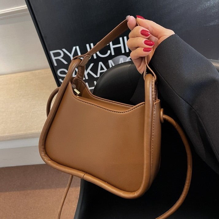 Top Handle Bag Faux Leather with Snap Clasp and Long Strap