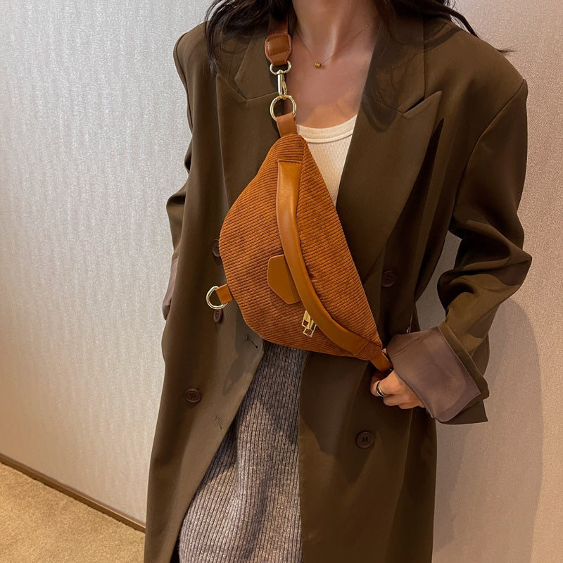 Belt Bag Corduroy with Faux Leather Trim and Removable Strap