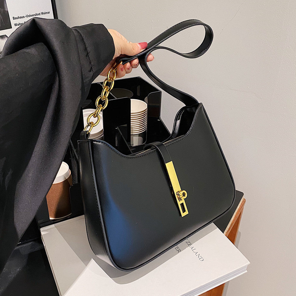 Shoulder Bag Faux Leather with Zip and Half-Chain Strap