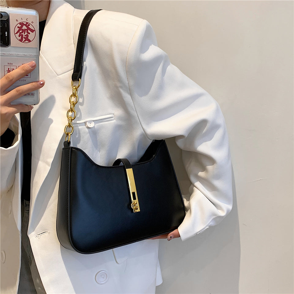 Shoulder Bag Faux Leather with Zip and Half-Chain Strap