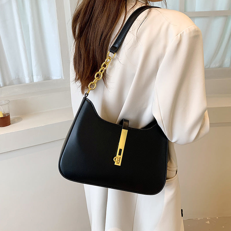Shoulder Bag Faux Leather with Zip and Half-Chain Strap
