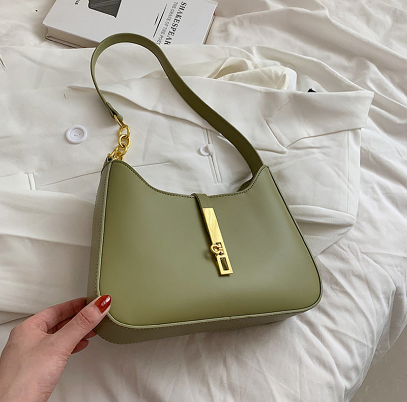 Shoulder Bag Faux Leather with Zip and Half-Chain Strap