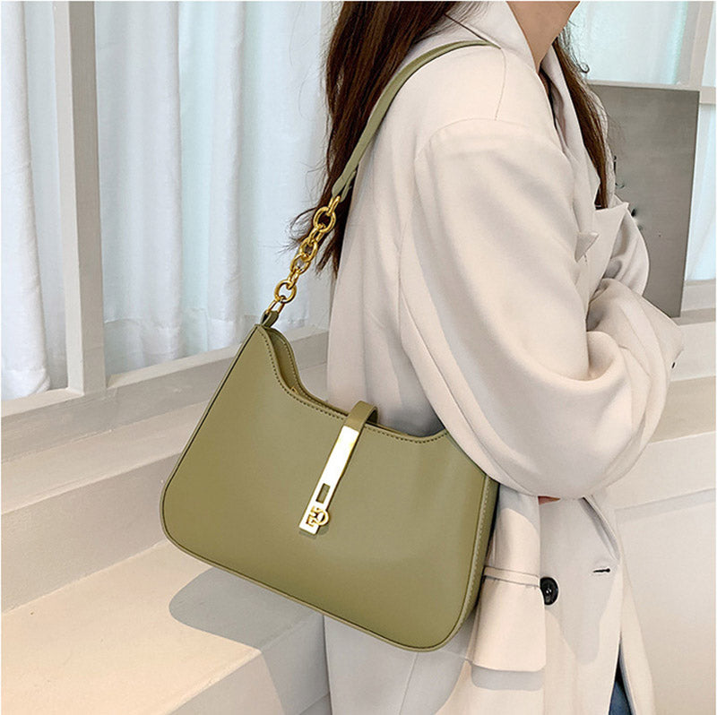 Shoulder Bag Faux Leather with Zip and Half-Chain Strap