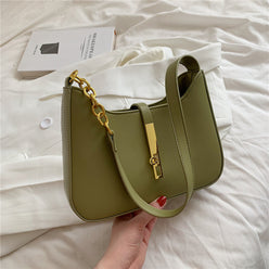 Shoulder Bag Faux Leather with Zip and Half-Chain Strap