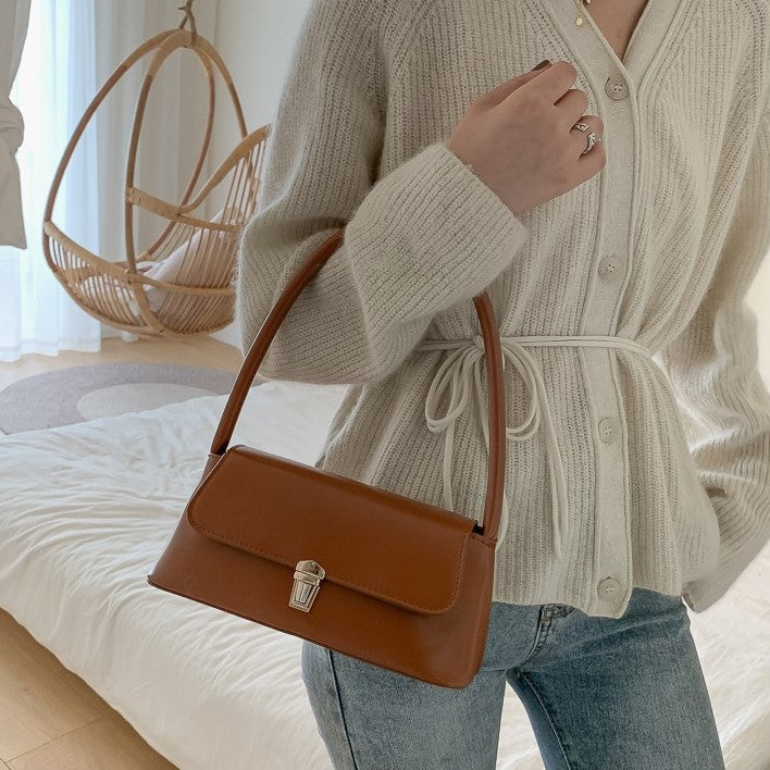 Shoulder Bag Faux Leather with Gold-Tone Hardware