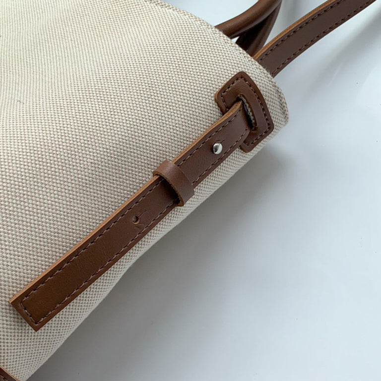 Tote Bag Canvas Faux Leather with Adjustable Crossbody Strap