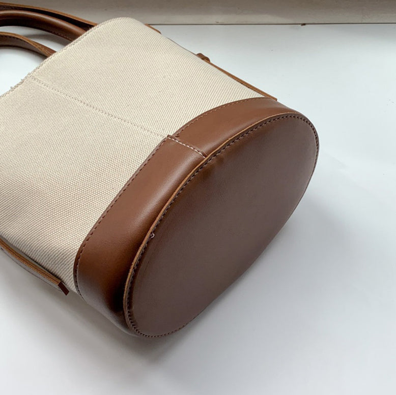 Tote Bag Canvas Faux Leather with Adjustable Crossbody Strap