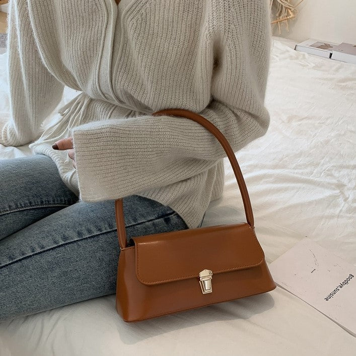 Shoulder Bag Faux Leather with Gold-Tone Hardware