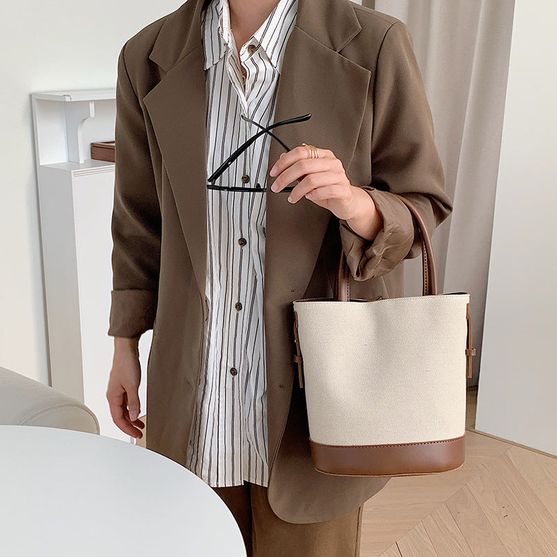 Tote Bag Canvas Faux Leather with Adjustable Crossbody Strap
