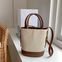 Tote Bag Canvas Faux Leather with Adjustable Crossbody Strap