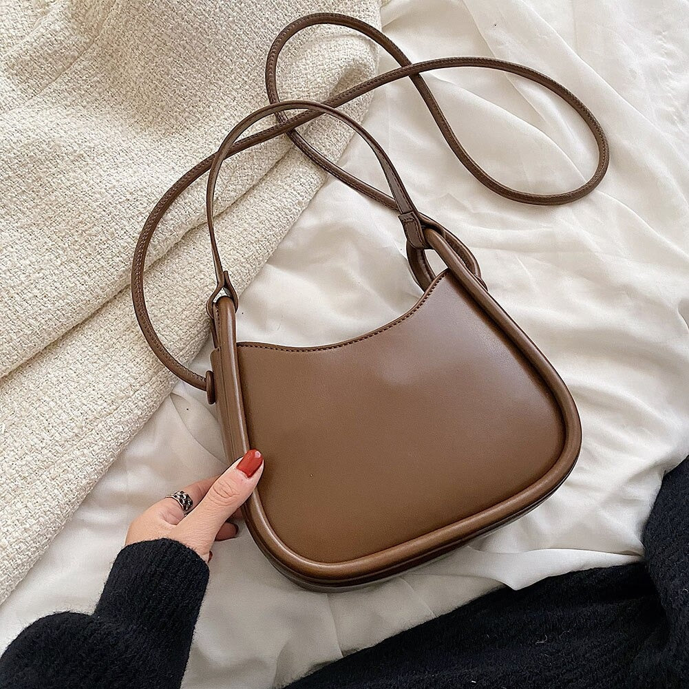 Top Handle Bag Faux Leather with Snap Clasp and Long Strap